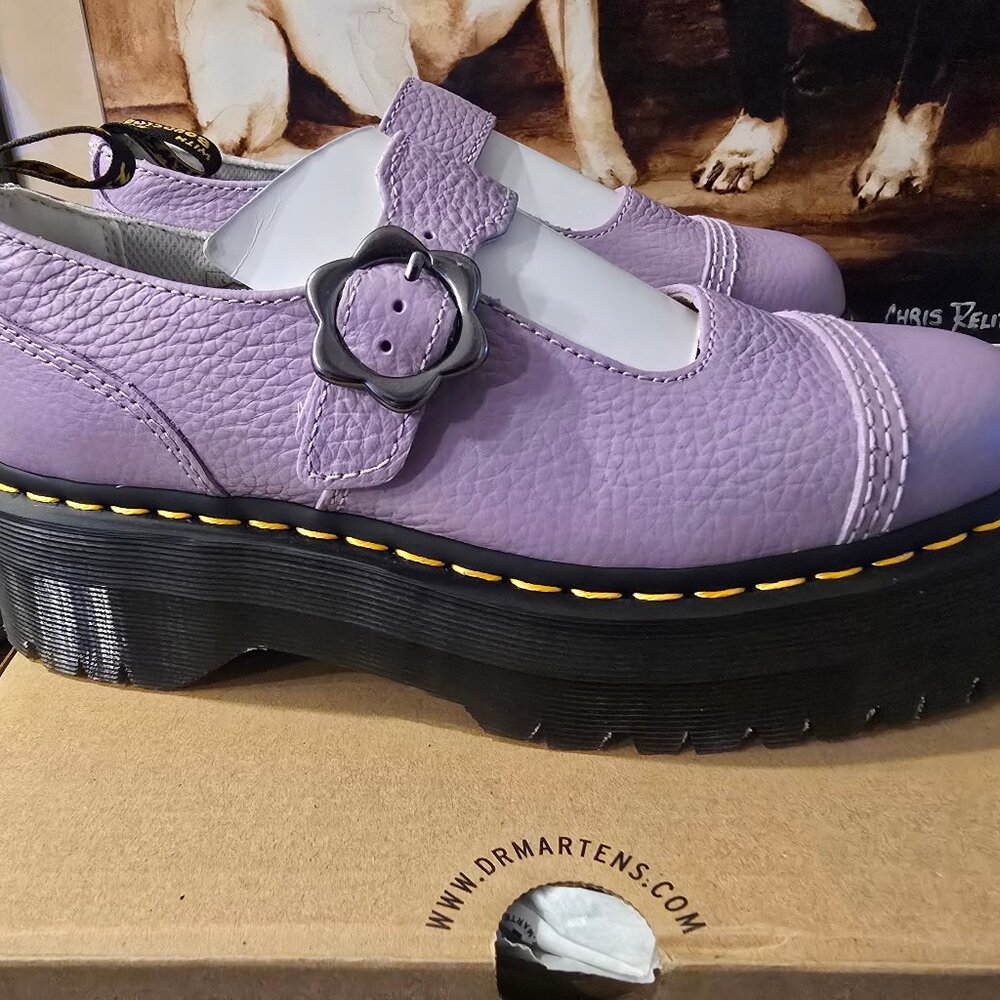 Dr Martens Addina Flower Lilac Purple Leather Mary Jane Platform Women's US 6